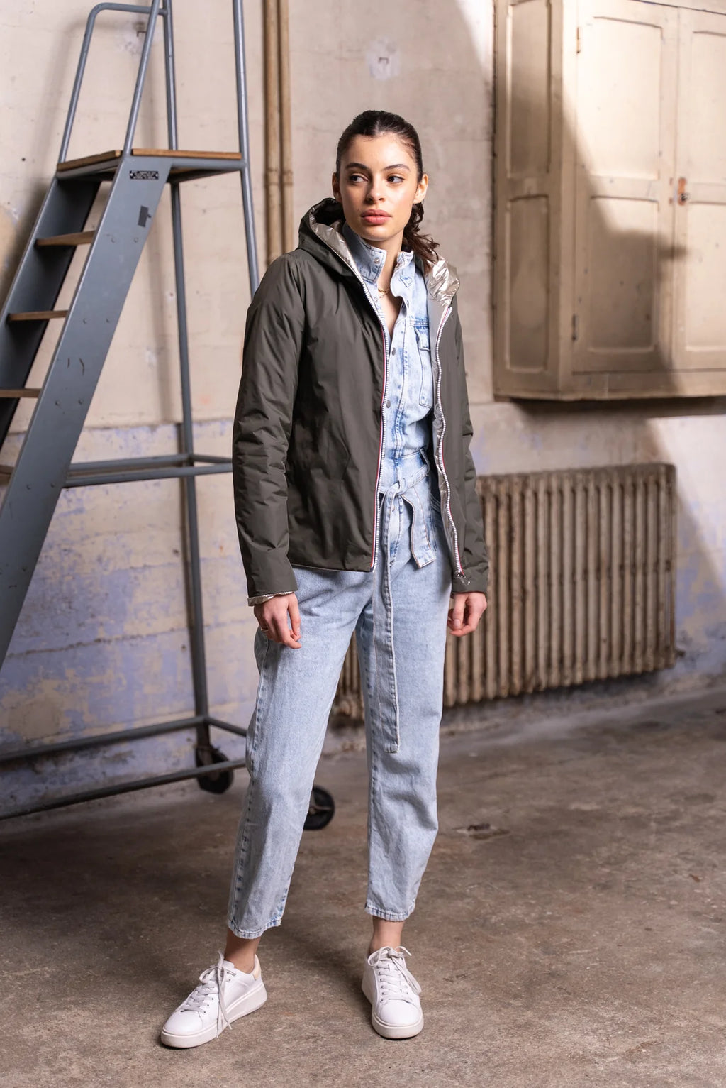 Imperméable rembourré mi-saison Laura Jo - Mandy court kaki/doré - DÉSTOCKAGE taille M et XL