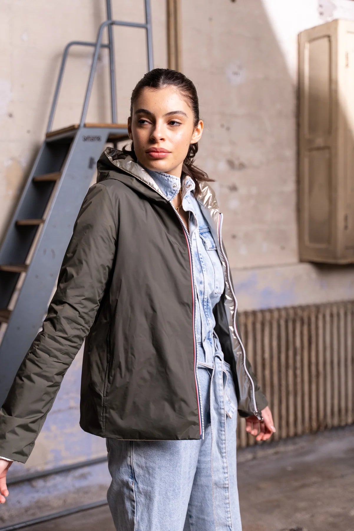 Imperméable rembourré mi-saison Laura Jo - Mandy court kaki/doré - DÉSTOCKAGE taille M et XL