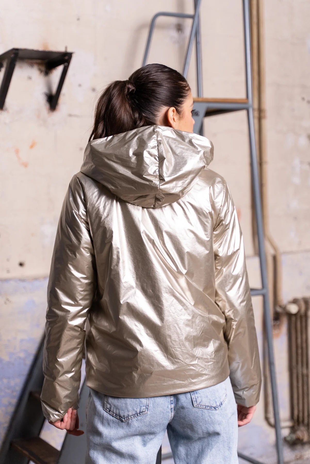 Imperméable rembourré mi-saison Laura Jo - Mandy court kaki/doré - DÉSTOCKAGE taille M et XL