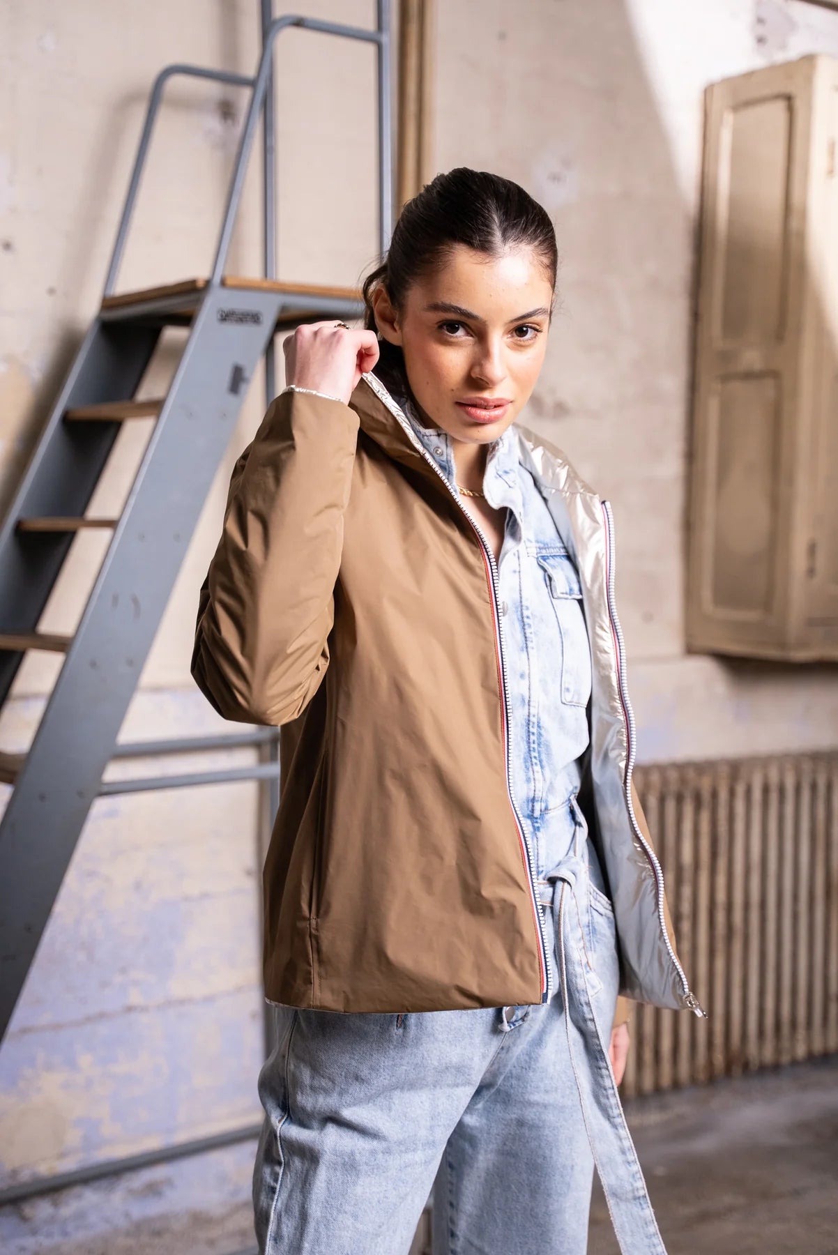 Imperméable rembourré mi-saison Laura Jo - Mandy court camel/doré