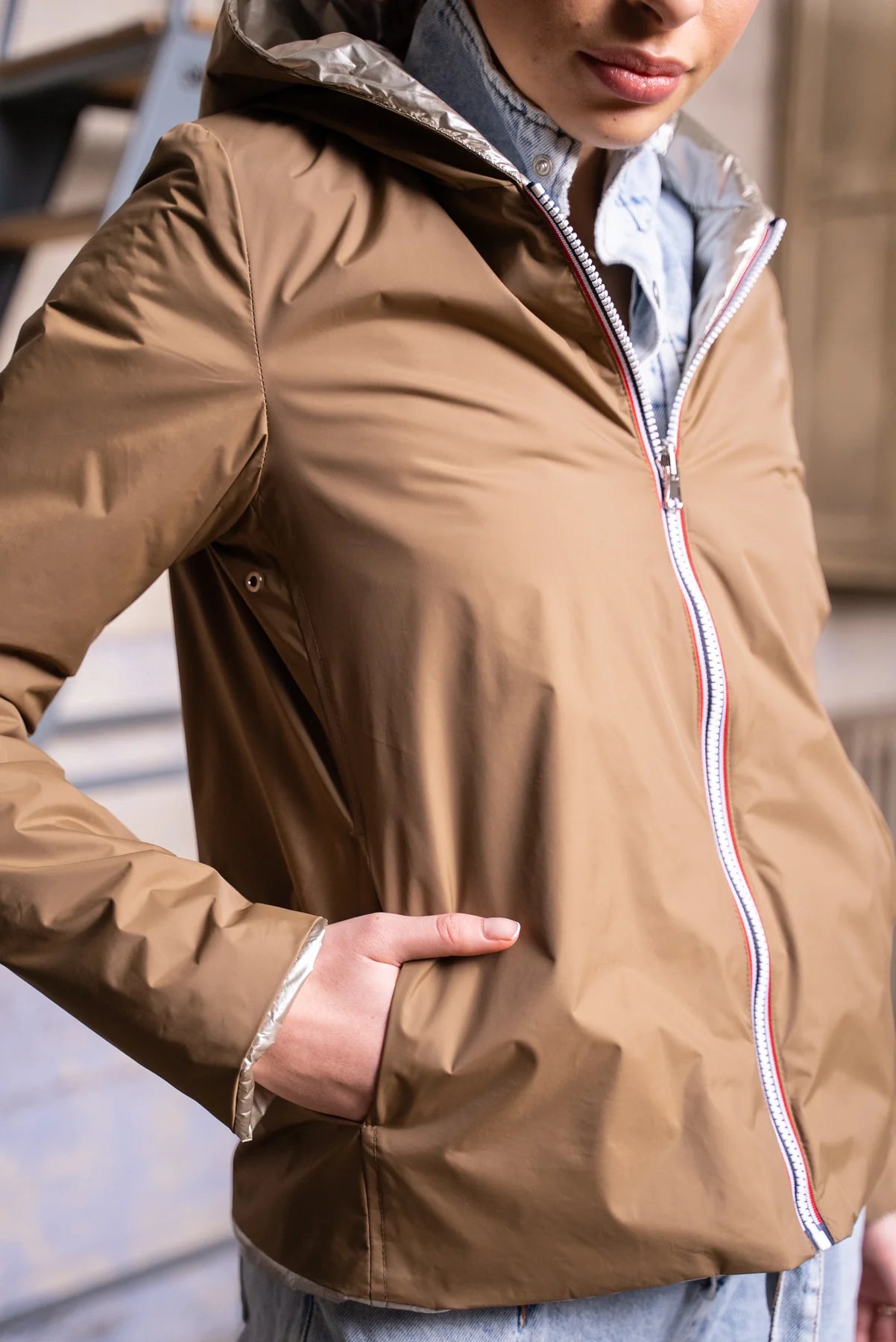 Imperméable rembourré mi-saison Laura Jo - Mandy court camel/doré