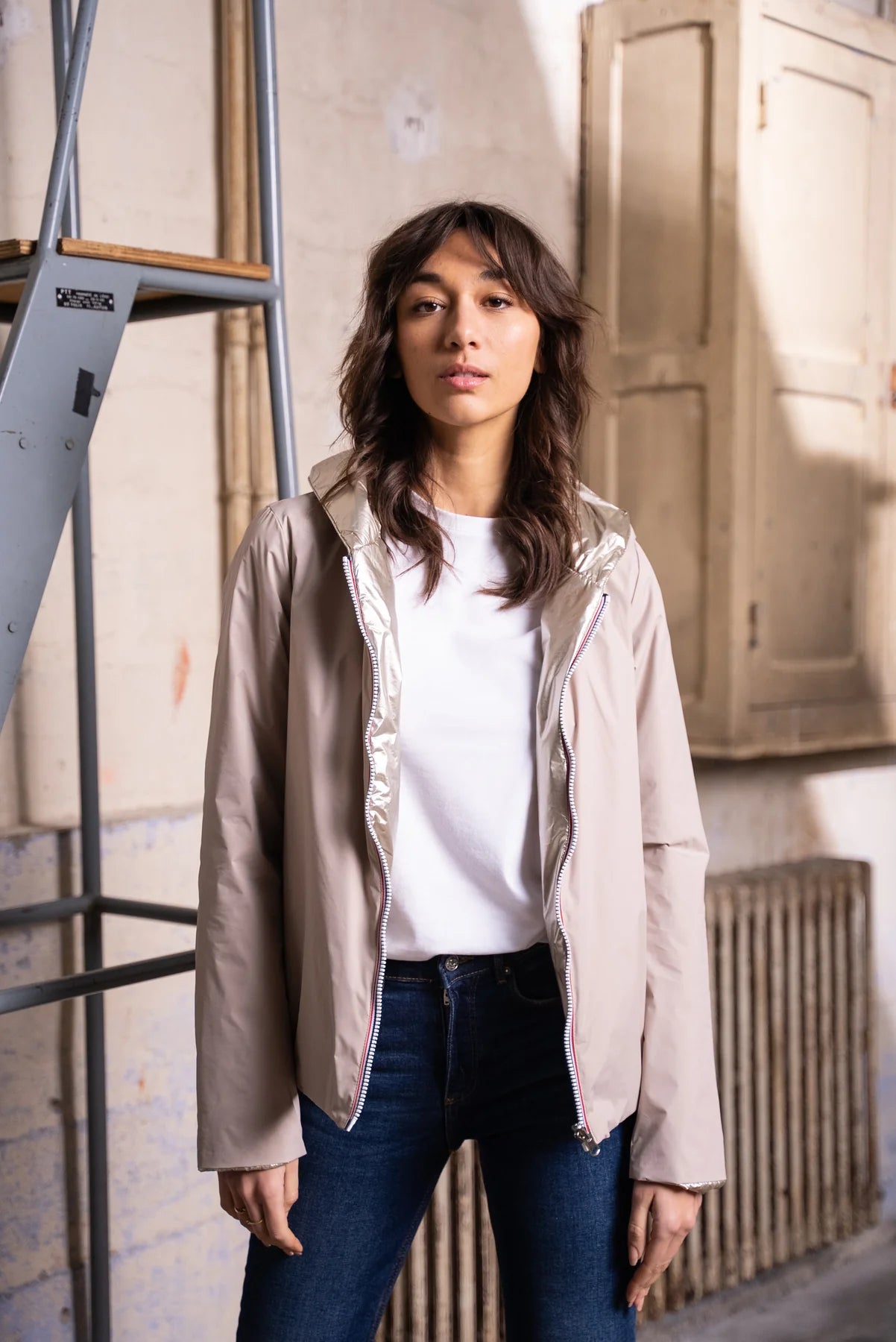 Imperméable rembourré mi-saison Laura Jo - Mandy court beige/doré