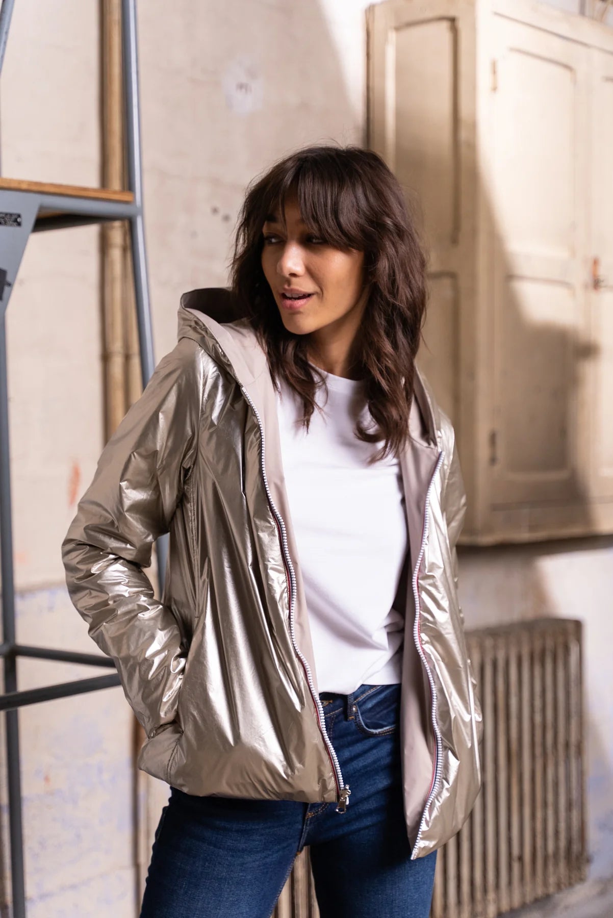 Imperméable rembourré mi-saison Laura Jo - Mandy court beige/doré