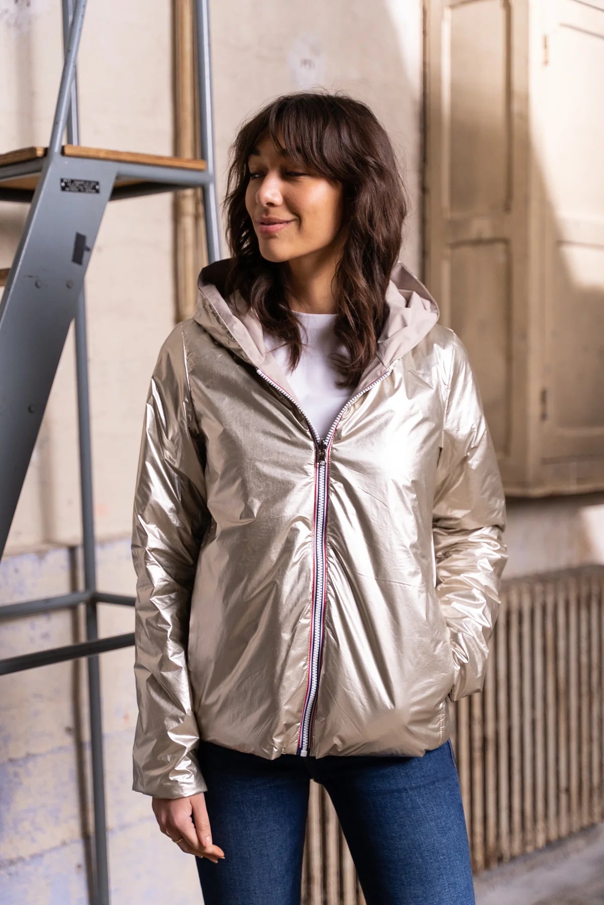 Imperméable rembourré mi-saison Laura Jo - Mandy court beige/doré