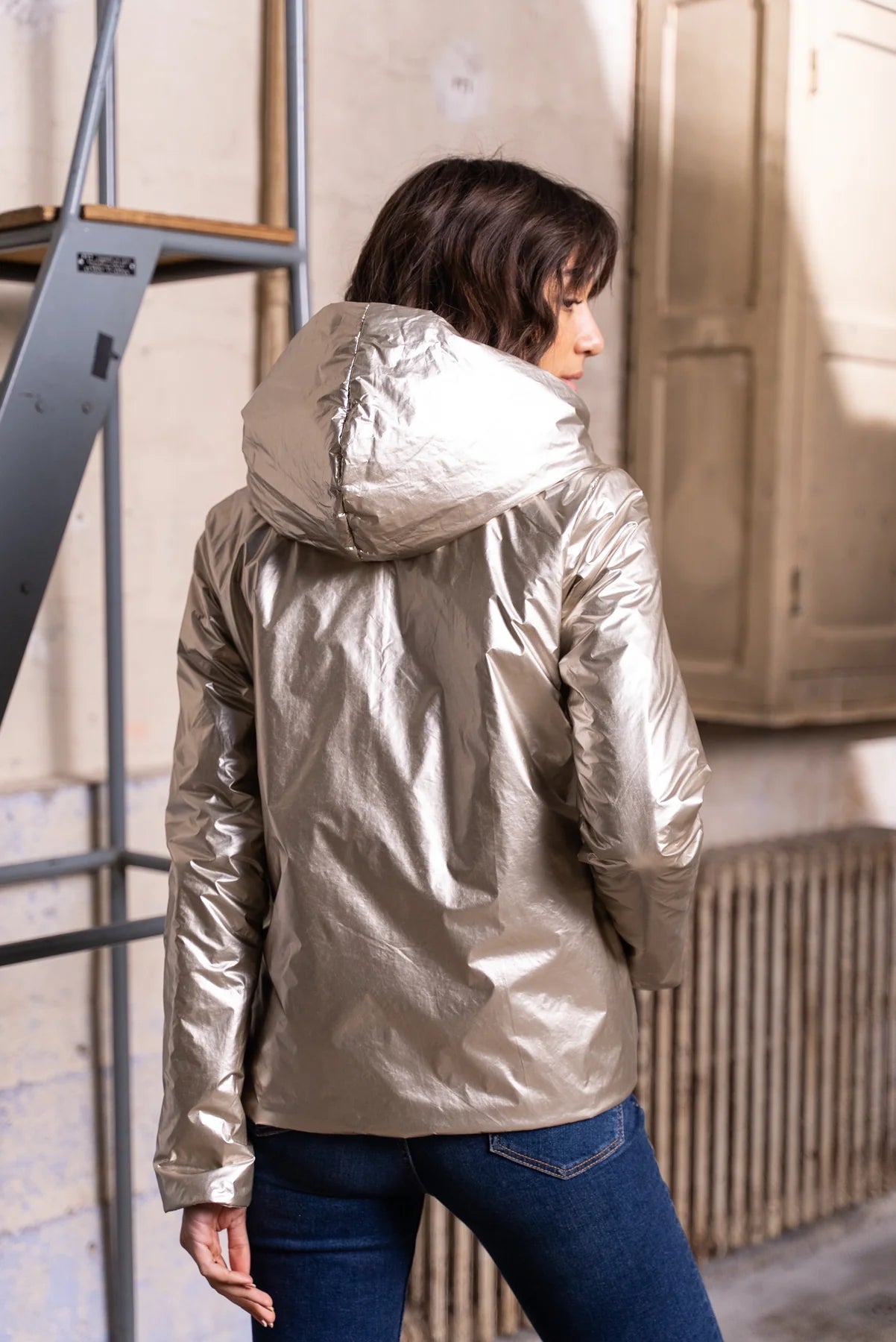 Imperméable rembourré mi-saison Laura Jo - Mandy court beige/doré