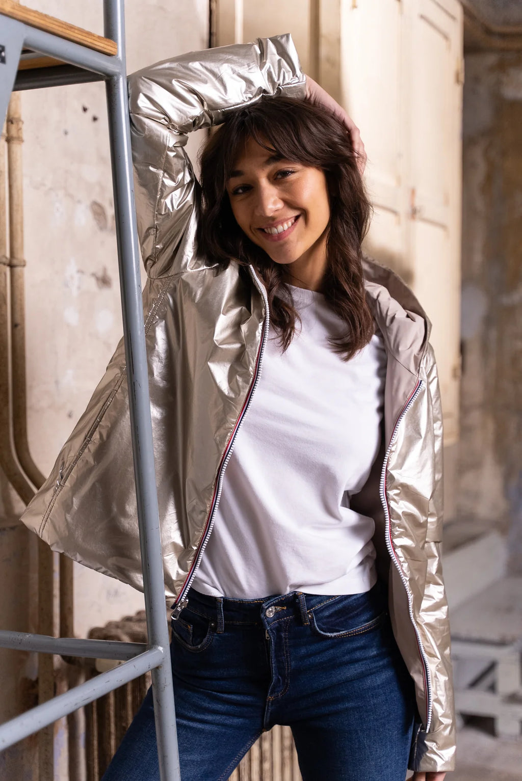 Imperméable rembourré mi-saison Laura Jo - Mandy court beige/doré