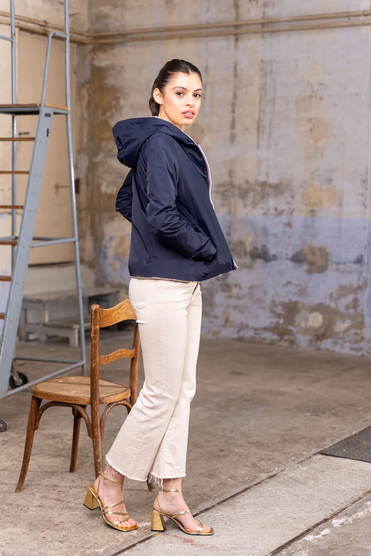 Imperméable rembourré mi-saison Laura Jo - Mandy court marine/doré
