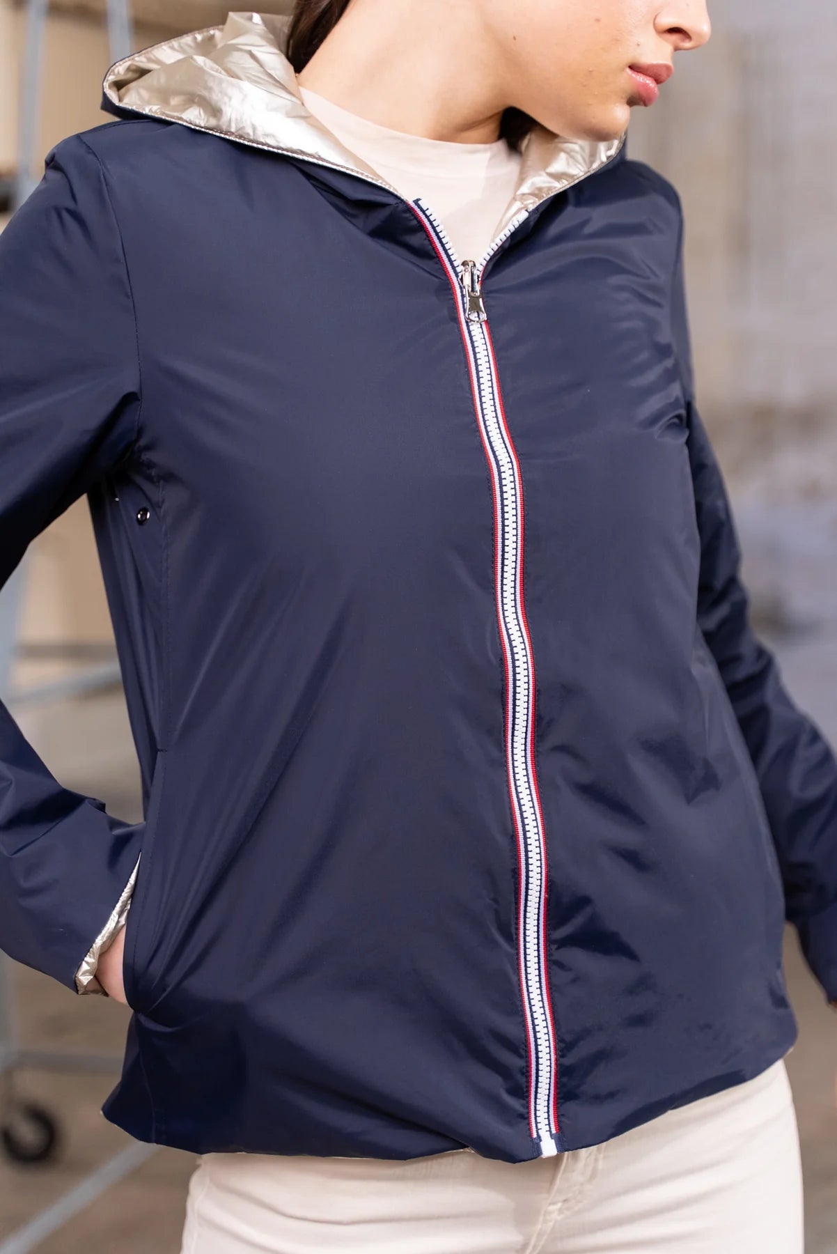 Imperméable rembourré mi-saison Laura Jo - Mandy court marine/doré