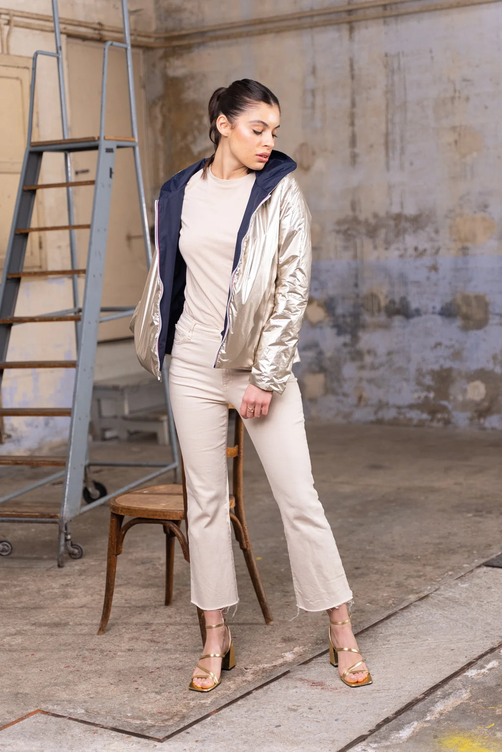 Imperméable rembourré mi-saison Laura Jo - Mandy court marine/doré - DÉSTOCKAGE taille M et XL