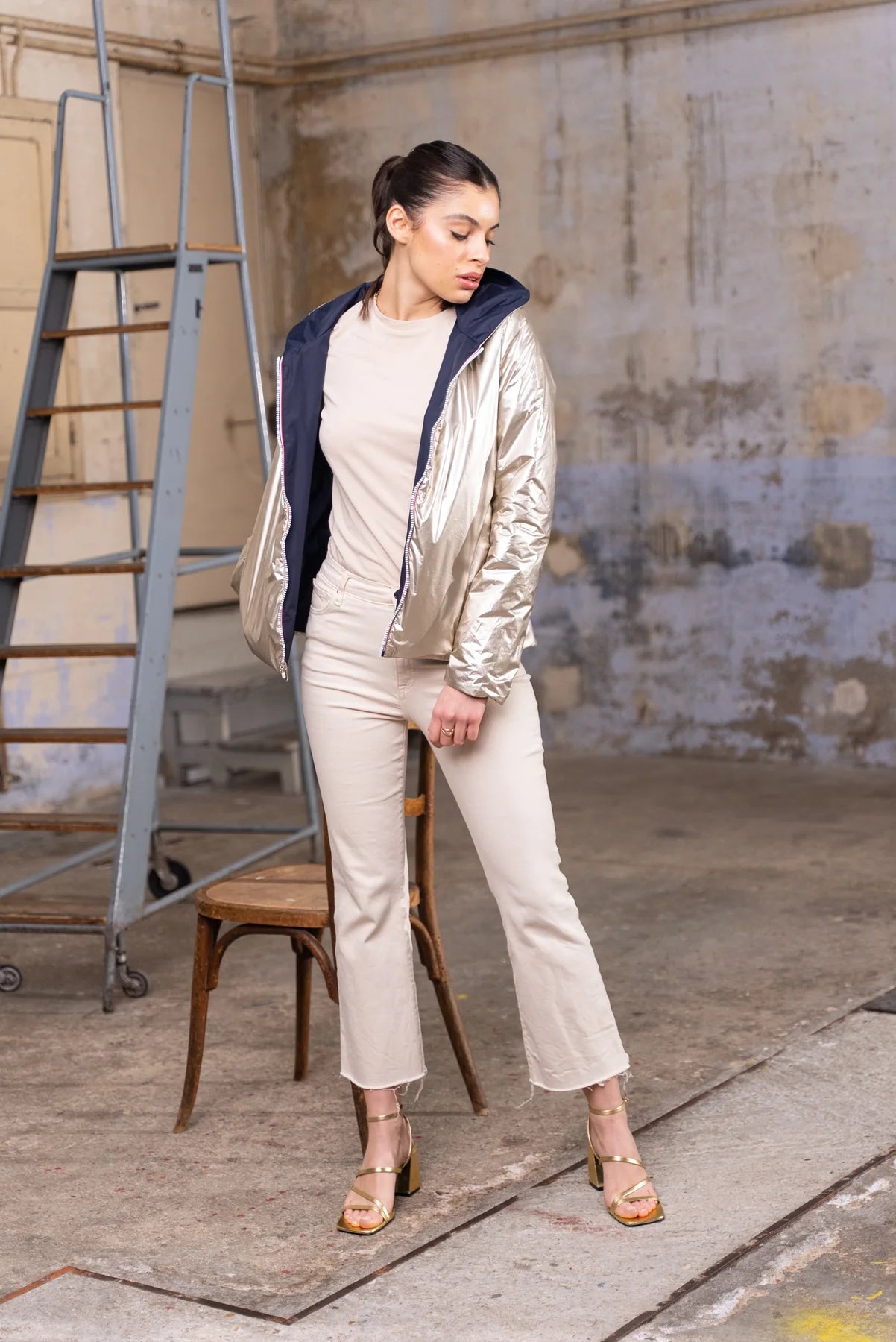 Imperméable rembourré mi-saison Laura Jo - Mandy court marine/doré