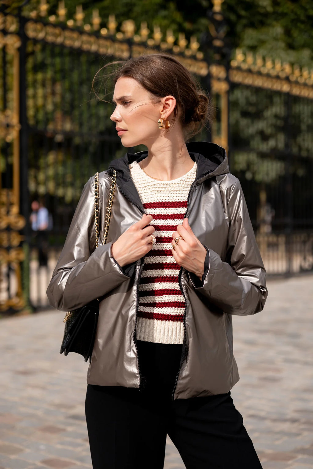 Imperméable rembourré mi-saison Laura Jo noir mat/brillant - Victoria court - DÉSTOCKAGE taille L