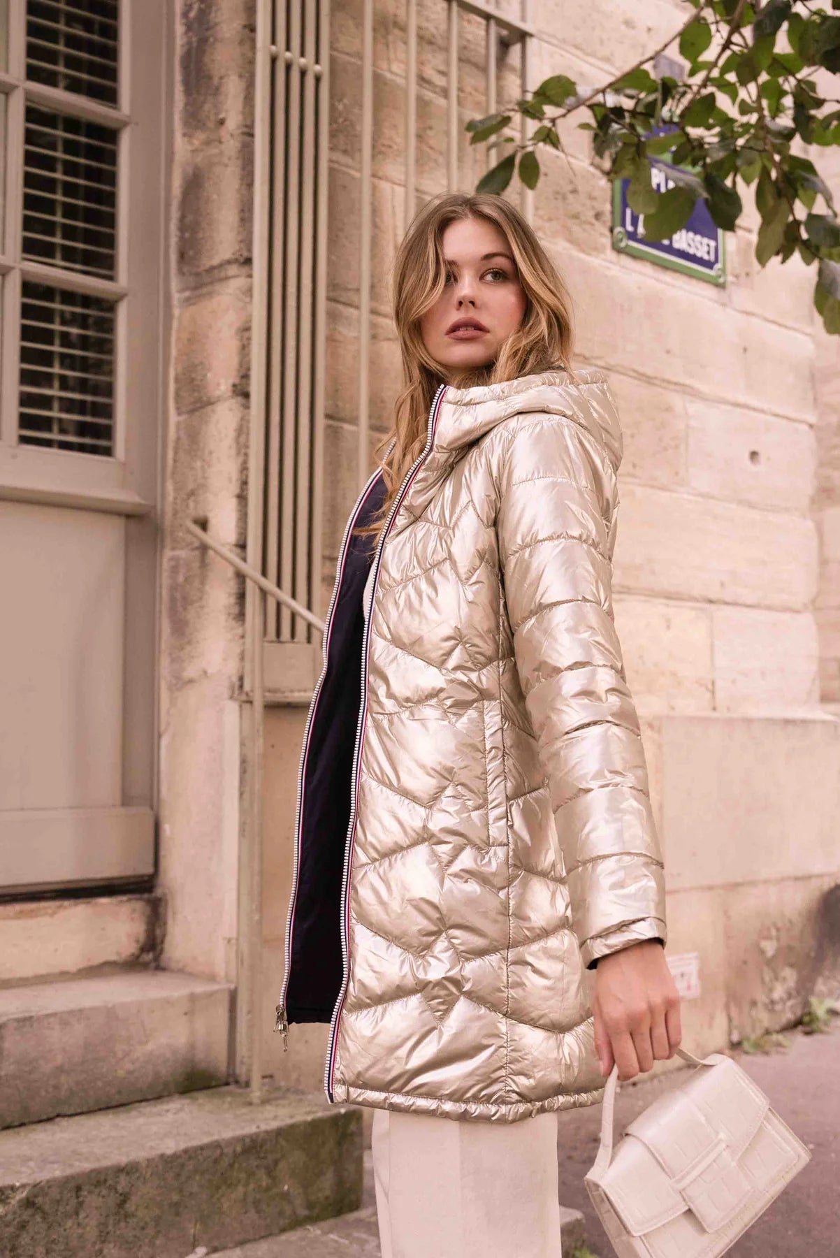 Doudoune réversible imperméable Laura Jo - Amélia marine/dorée longue - DÉSTOCKAGE taille L