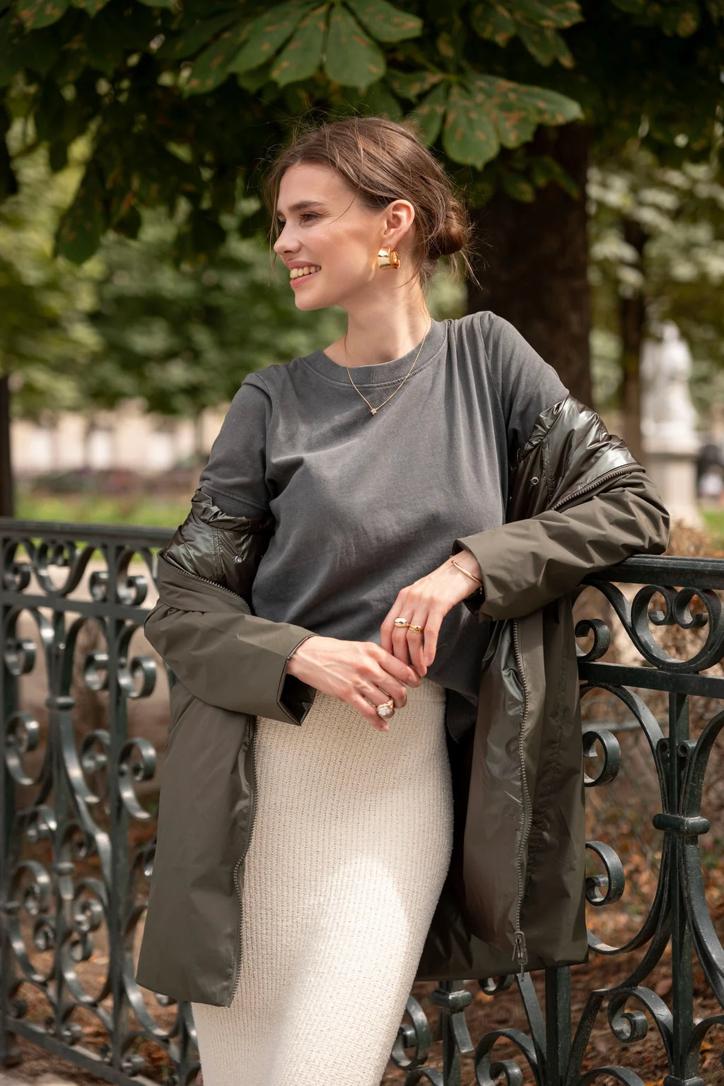 Imperméable rembourré mi-saison Laura Jo kaki mat/brillant - Victoria long - DÉSTOCKAGE taille XL