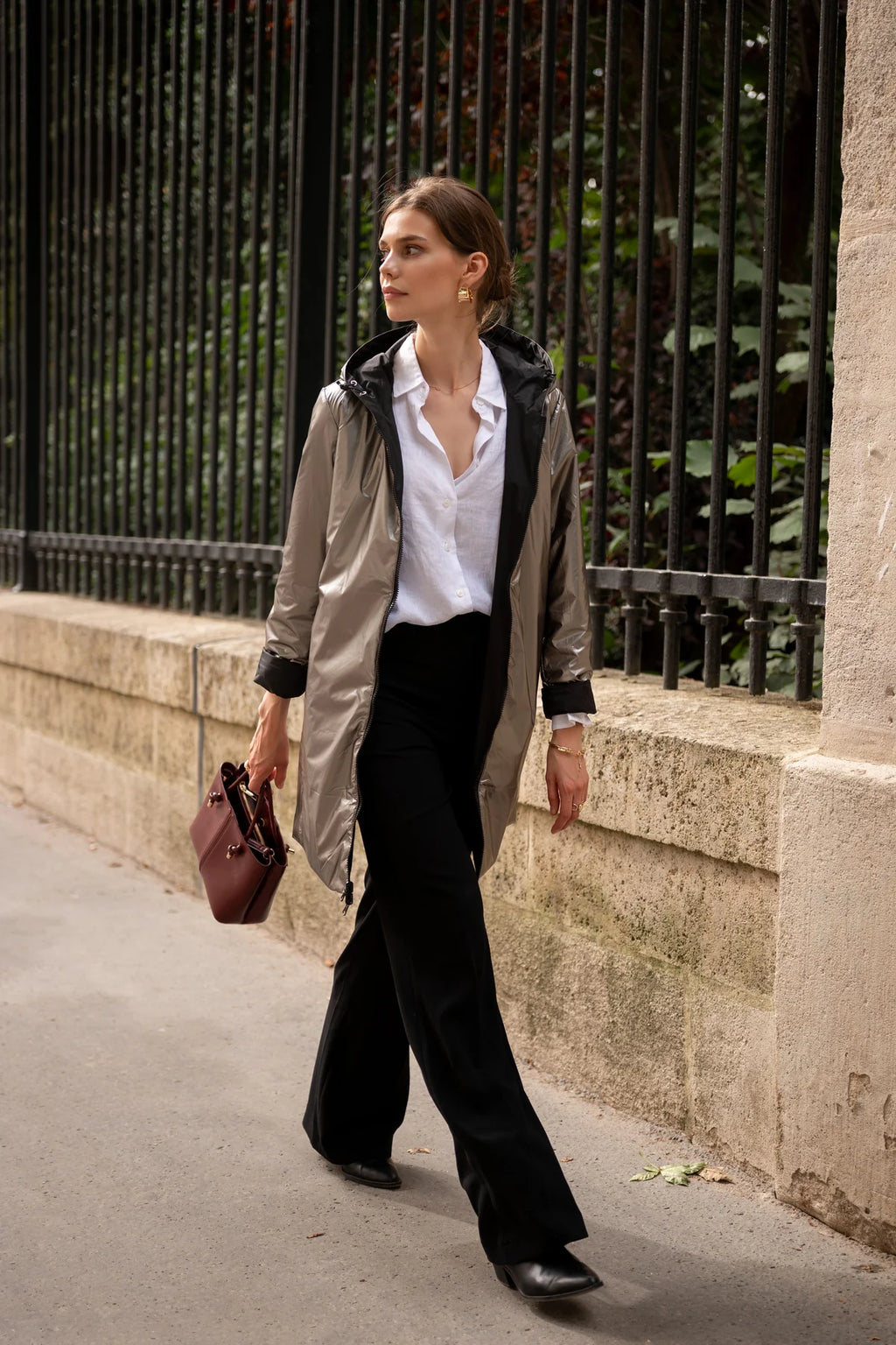 Imperméable rembourré mi-saison Laura Jo noir mat/brillant - Victoria long