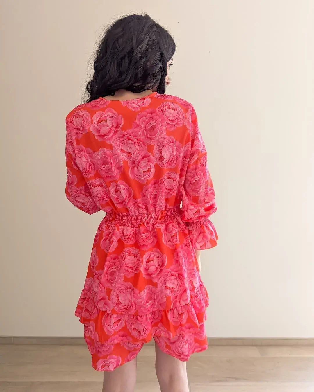 Combi-short orange fleurie - Tatiana