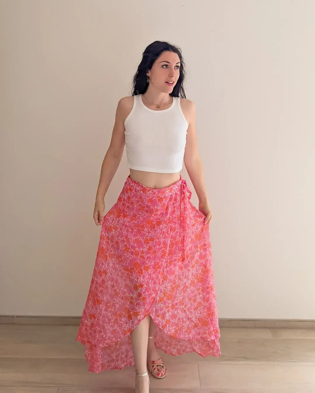 Jupe longue fleurie à paillettes - Kélya