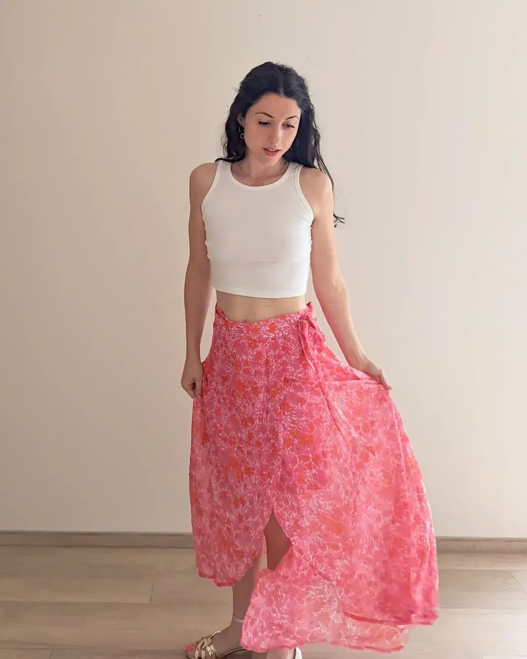 Jupe longue fleurie à paillettes - Kélya