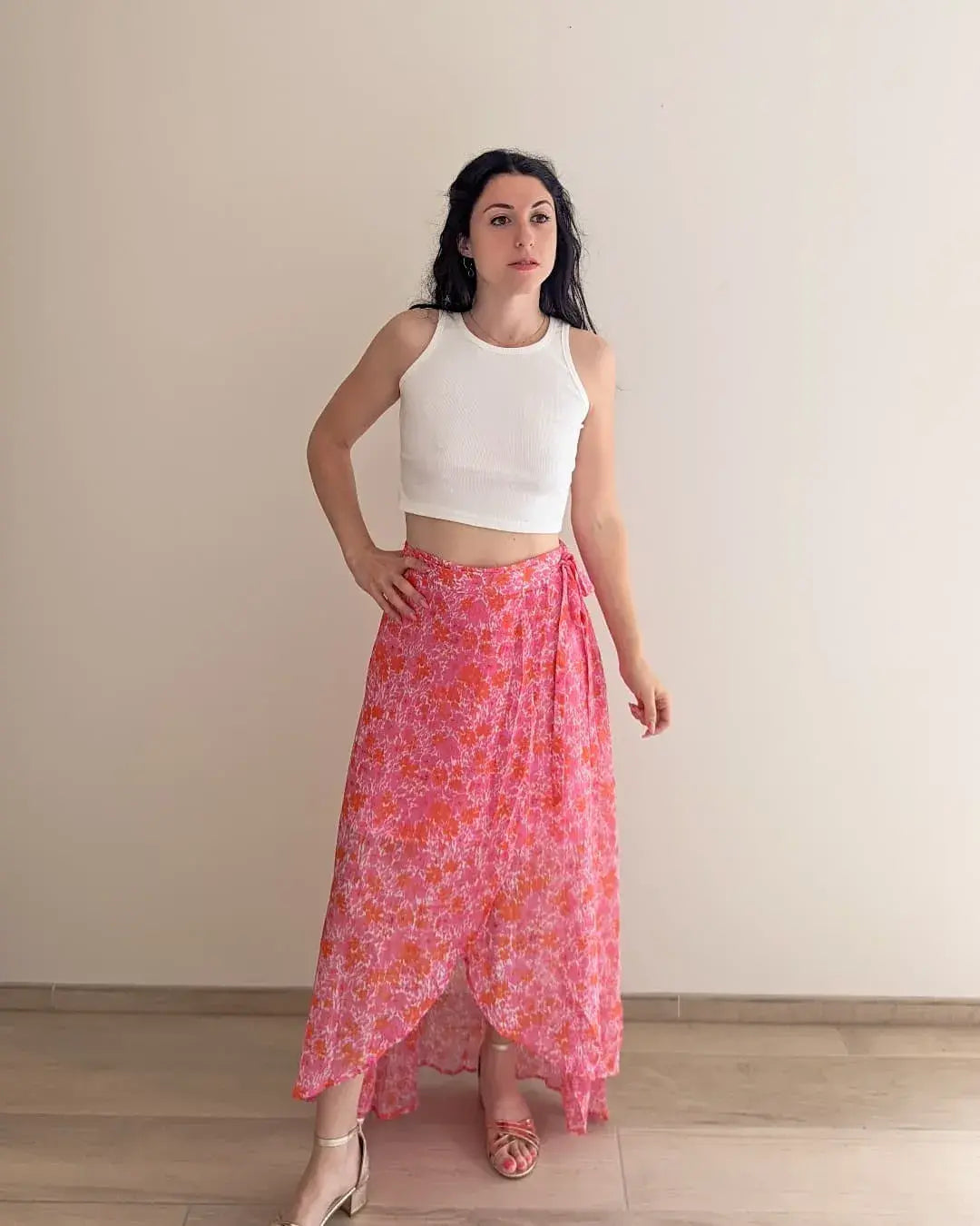 Jupe longue fleurie à paillettes - Kélya