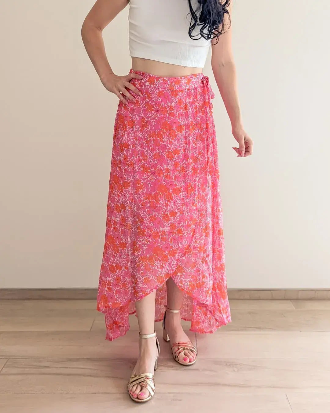 Jupe longue fleurie à paillettes - Kélya