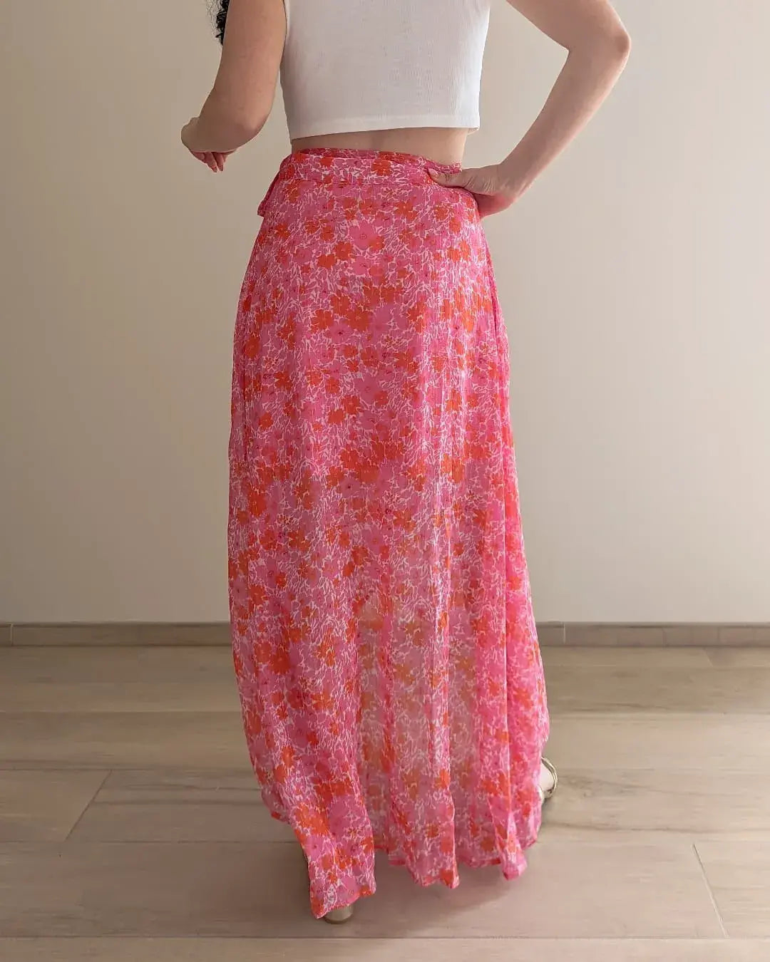 Jupe longue fleurie à paillettes - Kélya