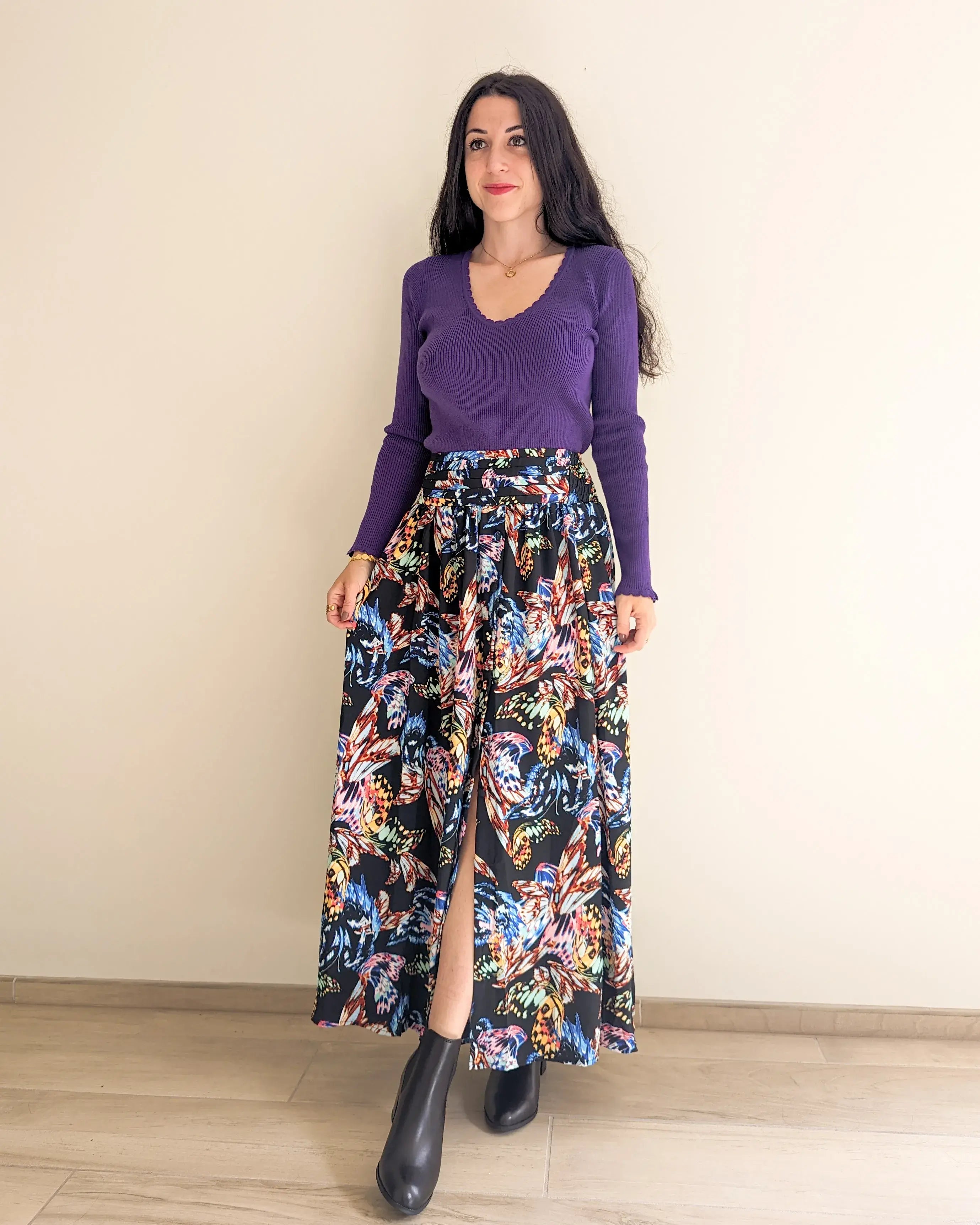 Jupe longue imprimé papillons - Telma