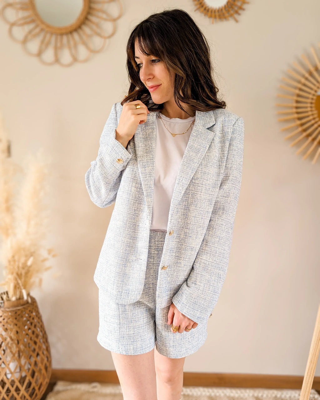 Veste blazer tweed bleu - Nate