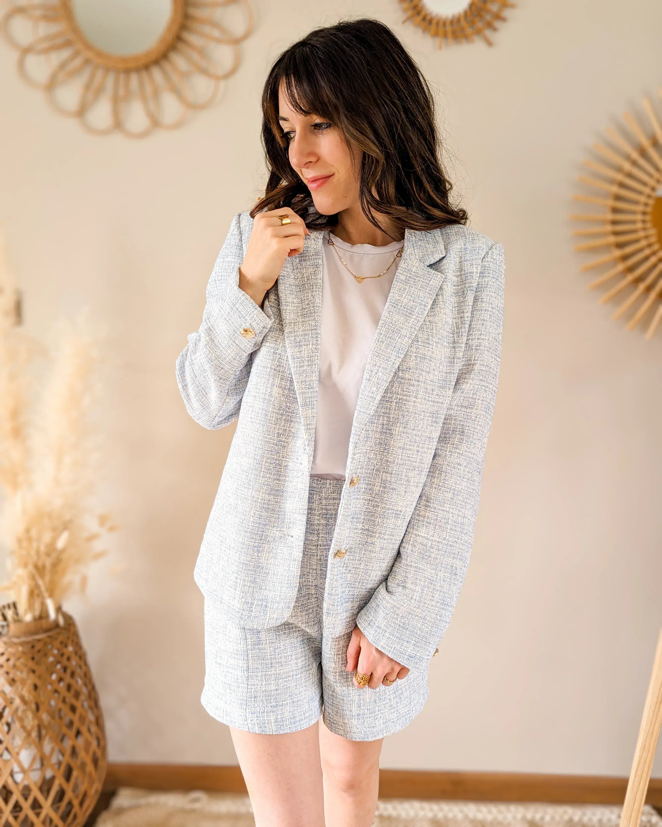 Veste blazer tweed bleu - Nate