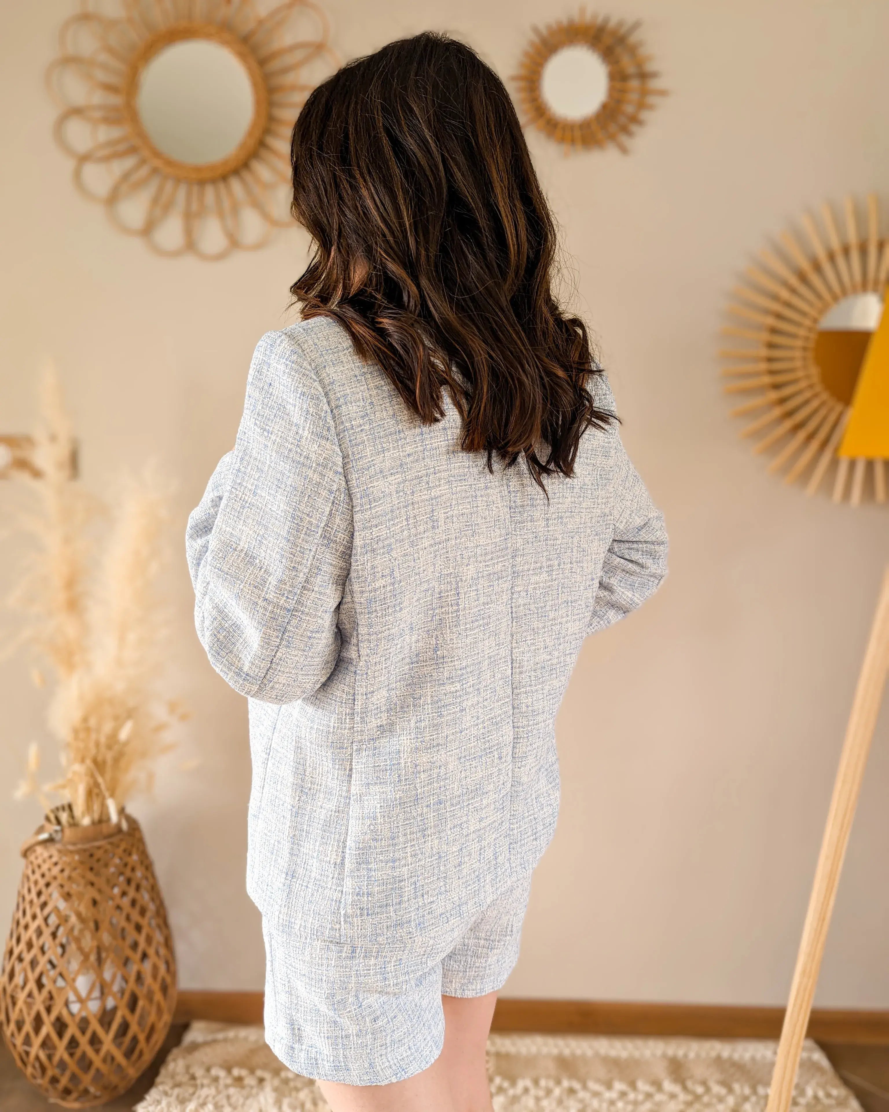 Veste blazer tweed bleu - Nate