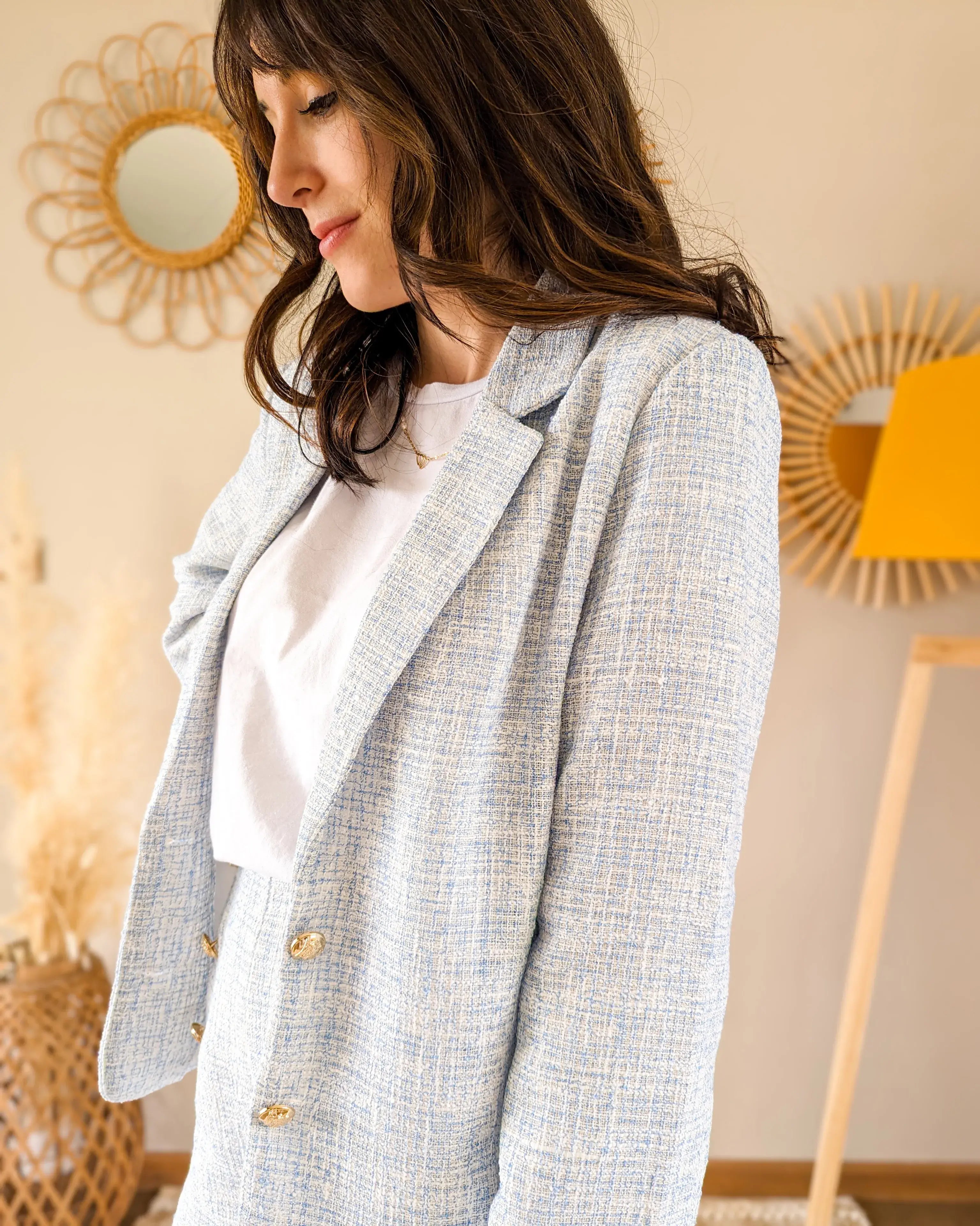 Veste blazer tweed bleu - Nate