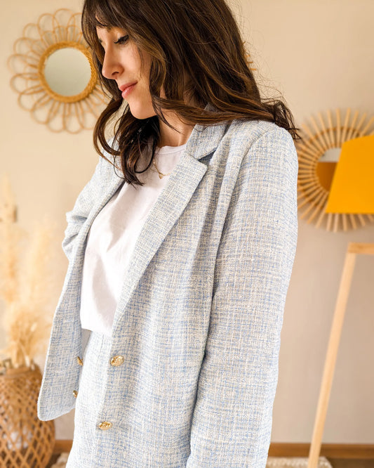 Veste blazer tweed bleu - Nate