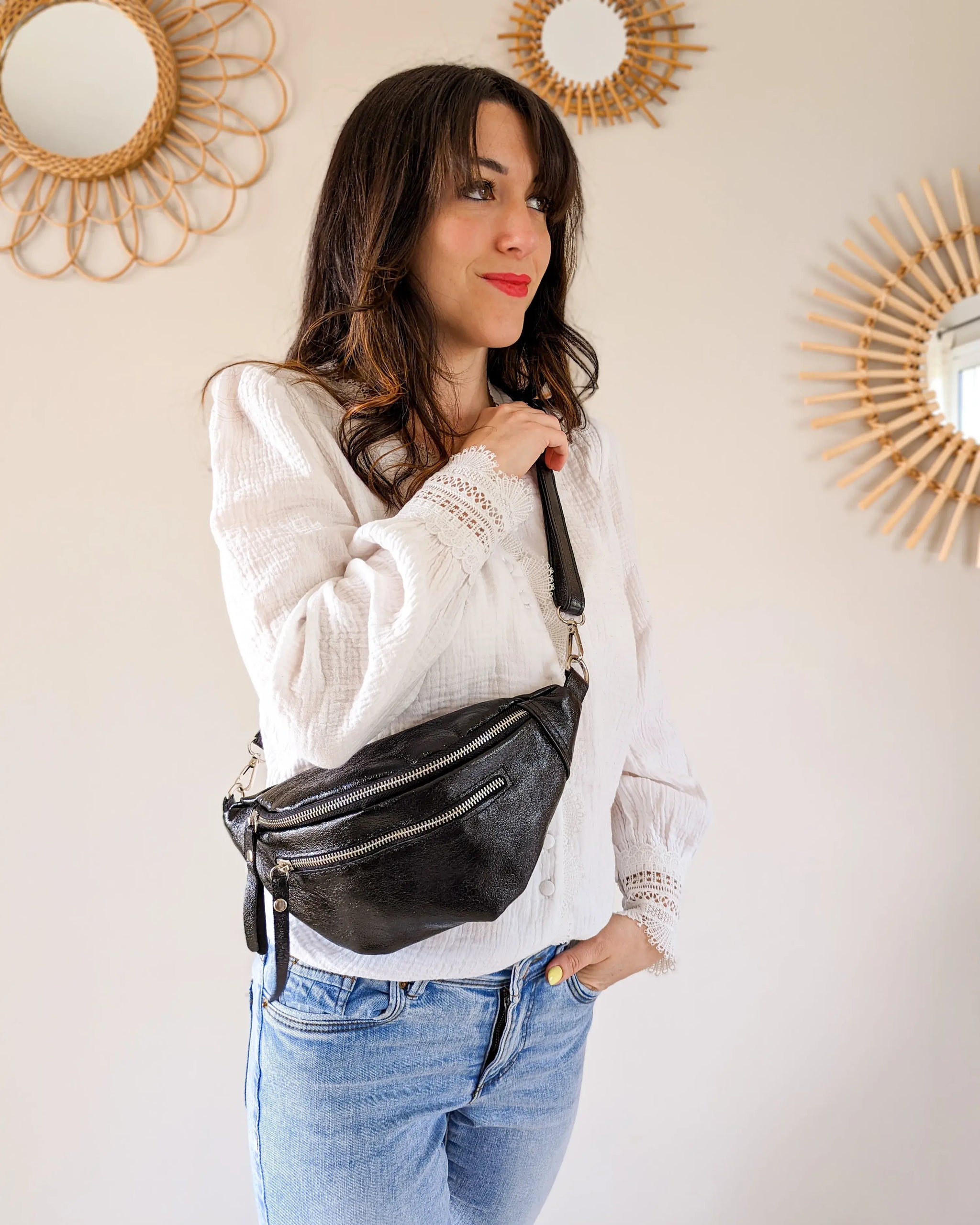 Sac banane en cuir Chuck noir Garochic